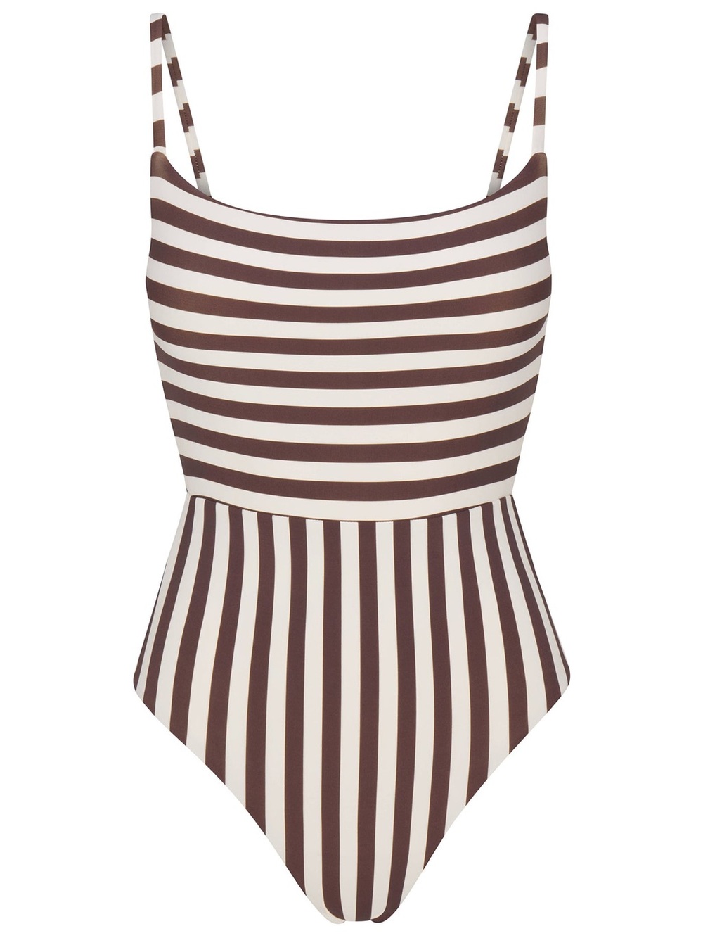 NWT Anemos Square Neck One-Piece Swimsuit – Brown & Cream Striped -  large